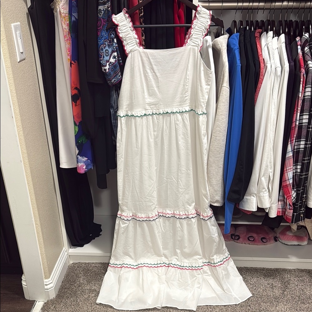 LOFT Small White Maxi Dress with Ruffle Trim